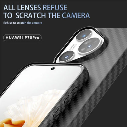 For Huawei Pura 70 Pro / Pura 70 Pro+ Case Carbon Fiber Texture PC Phone Cover+Green
