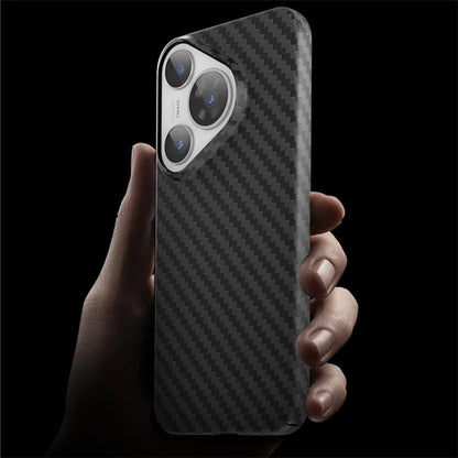 For Huawei Pura 70 Pro / Pura 70 Pro+ Case Carbon Fiber Texture PC Phone Cover+Green