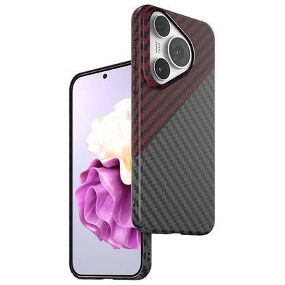 For Huawei Pura 70 Pro / Pura 70 Pro+ Case Carbon Fiber Texture PC Phone Cover+Red
