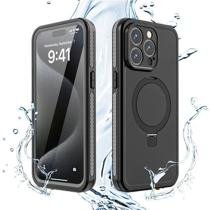 TB For iPhone 15 Pro Max Case IP68 Waterproof Dustproof Shockproof Phone Cover with Magnetic Kickstand