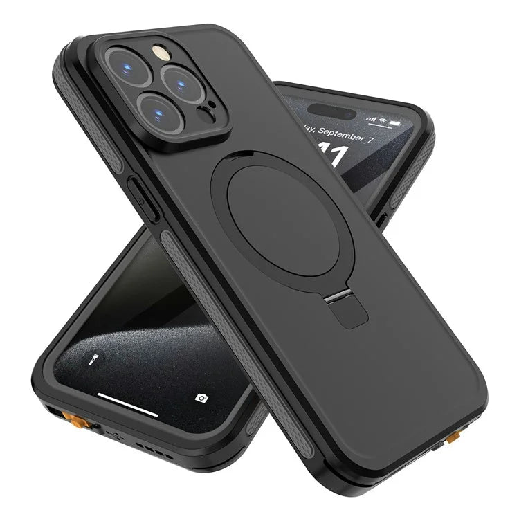 TB For iPhone 15 Pro Max Case IP68 Waterproof Dustproof Shockproof Phone Cover with Magnetic Kickstand