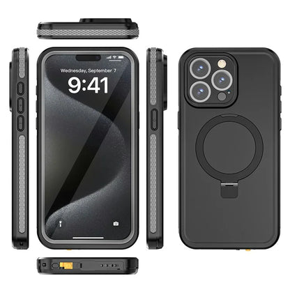 TB For iPhone 15 Pro Max Case IP68 Waterproof Dustproof Shockproof Phone Cover with Magnetic Kickstand