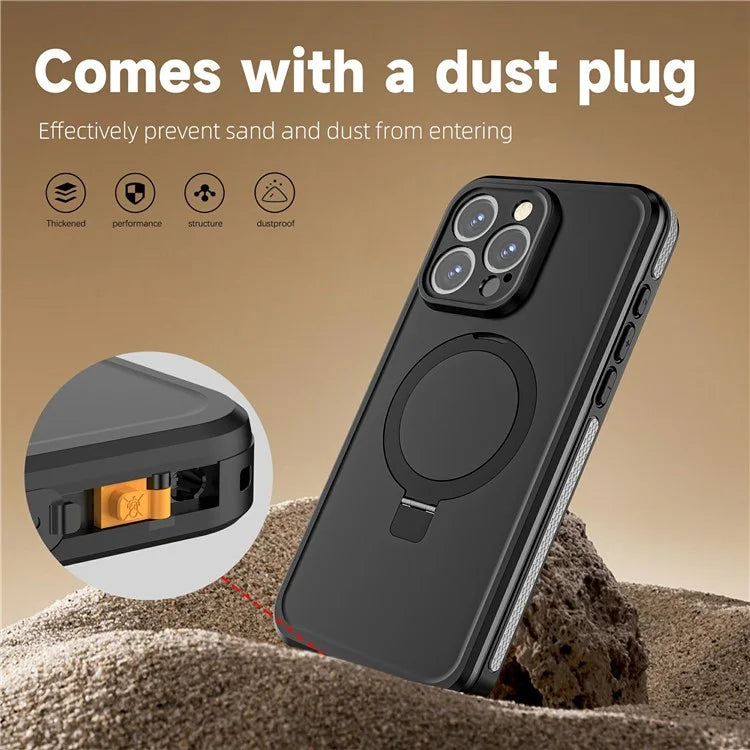 TB For iPhone 15 Pro Max Case IP68 Waterproof Dustproof Shockproof Phone Cover with Magnetic Kickstand