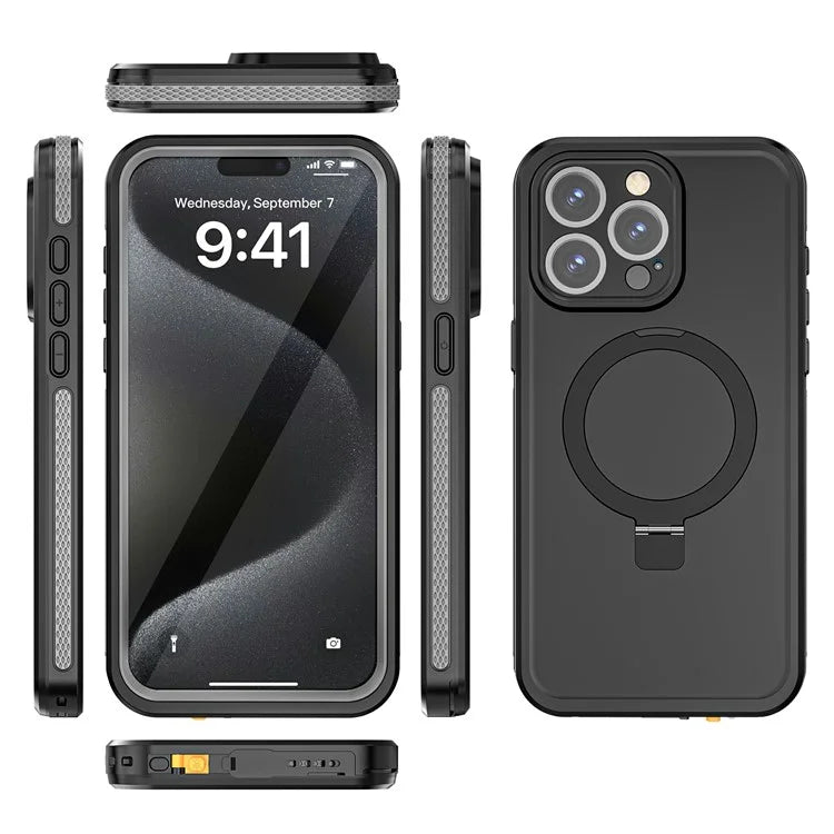 TB For iPhone 15 Pro Max Case IP68 Waterproof Dustproof Shockproof Phone Cover with Magnetic Kickstand