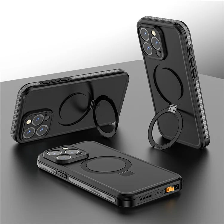 TB For iPhone 15 Pro Max Case IP68 Waterproof Dustproof Shockproof Phone Cover with Magnetic Kickstand