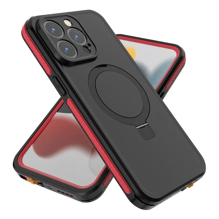 TB For iPhone 15 Pro Max Case IP68 Waterproof Dustproof Shockproof Phone Cover with Magnetic Kickstand