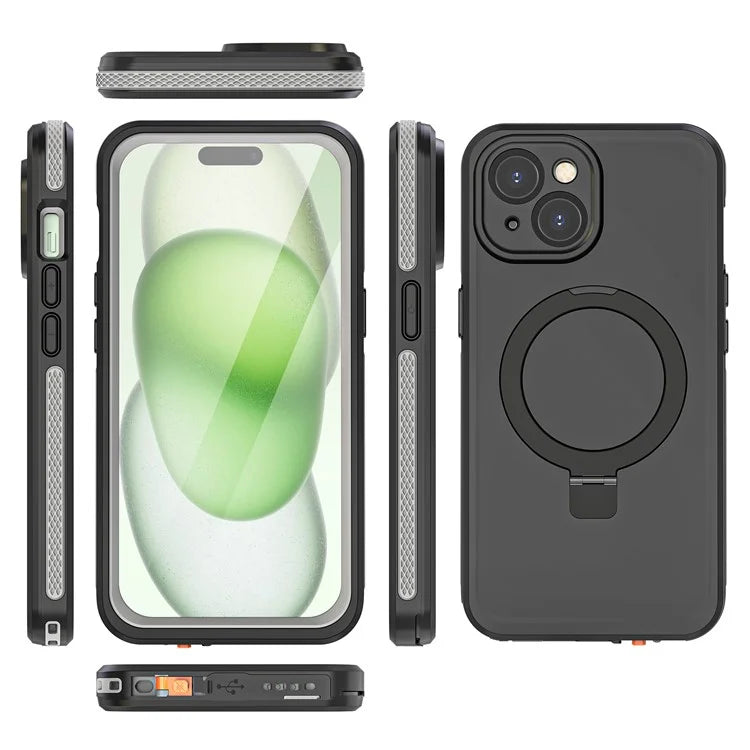 TB Protective Case For iPhone 15 Kickstand IP68 Waterproof Phone Cover Compatible with MagSafe