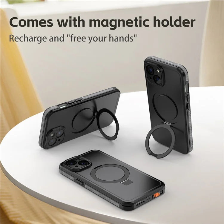 TB Protective Case For iPhone 15 Kickstand IP68 Waterproof Phone Cover Compatible with MagSafe