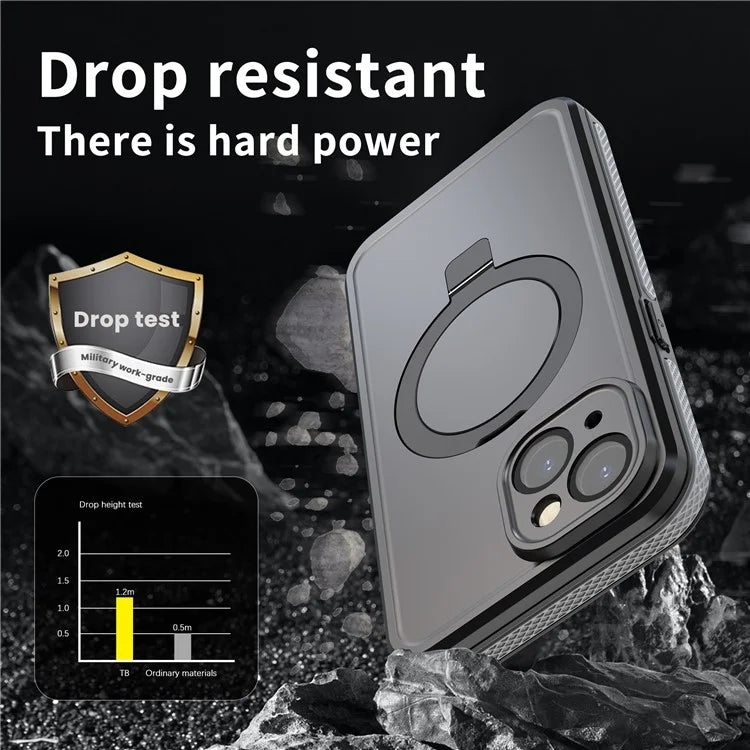 TB Protective Case For iPhone 15 Kickstand IP68 Waterproof Phone Cover Compatible with MagSafe