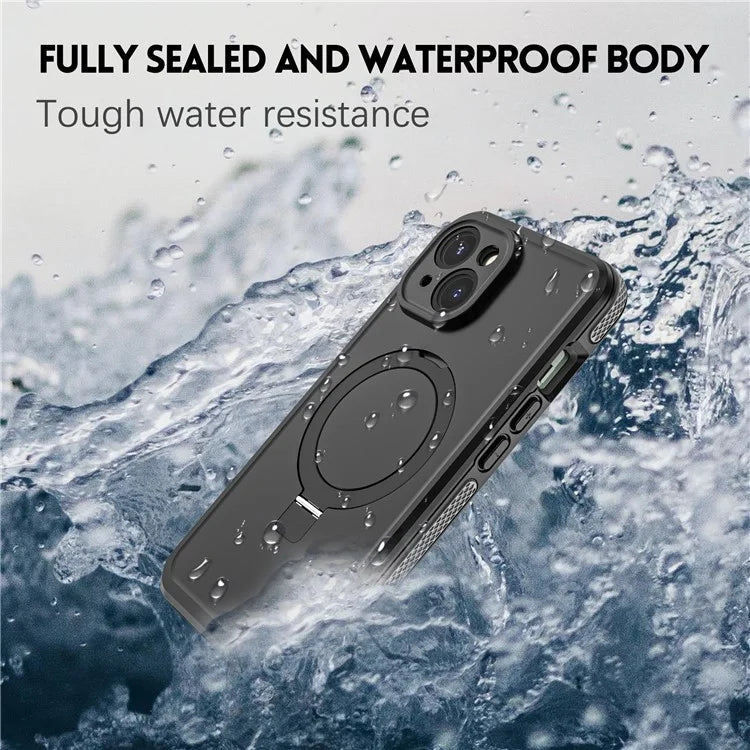 TB Protective Case For iPhone 15 Kickstand IP68 Waterproof Phone Cover Compatible with MagSafe