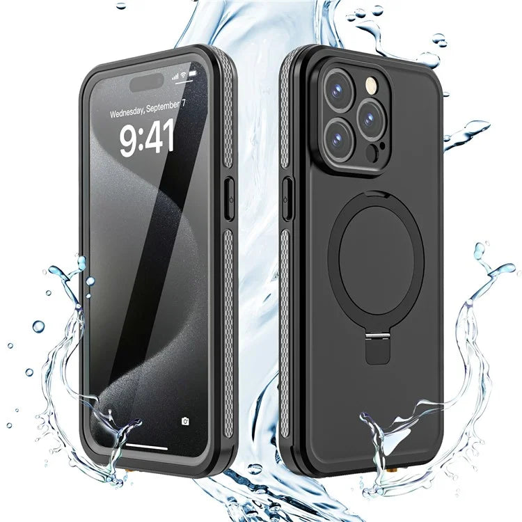TB For iPhone 15 Pro IP68 Waterproof Case Kickstand Magnetic Phone Cover