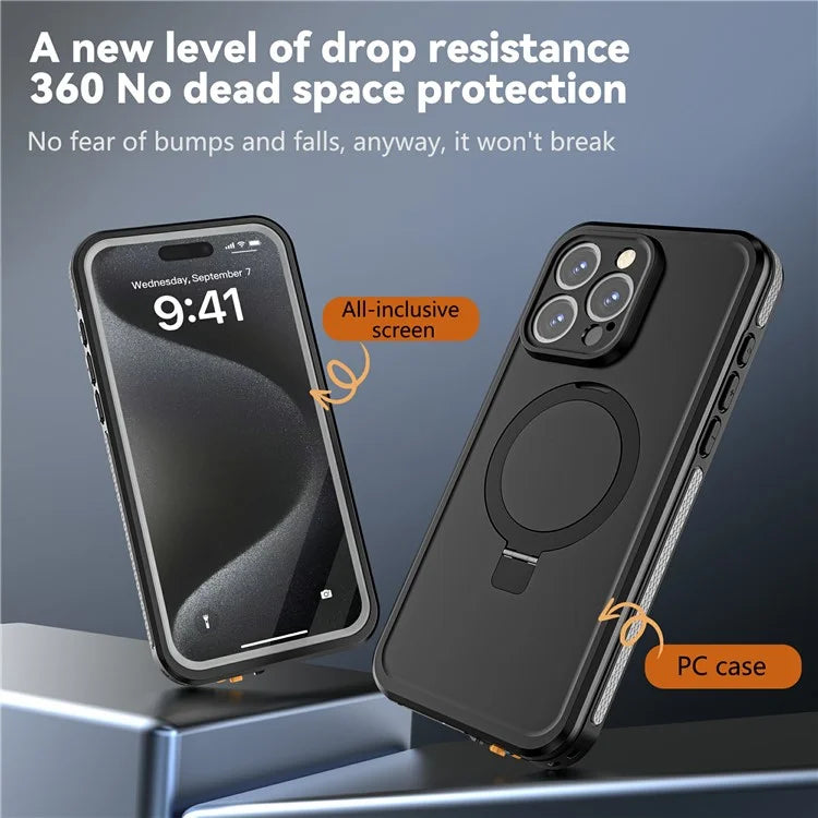 TB For iPhone 15 Pro IP68 Waterproof Case Kickstand Magnetic Phone Cover