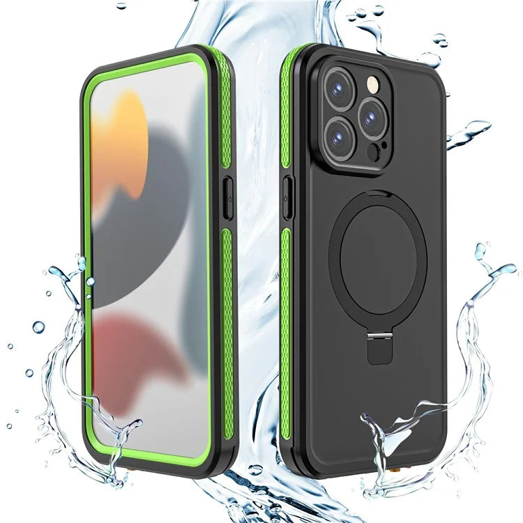 TB For iPhone 15 Pro IP68 Waterproof Case Kickstand Magnetic Phone Cover