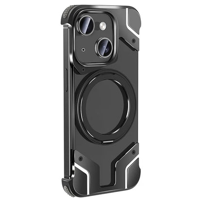 For iPhone 15 Plus Magnetic Case Borderless PC Back Phone Cover with Ring Kickstand