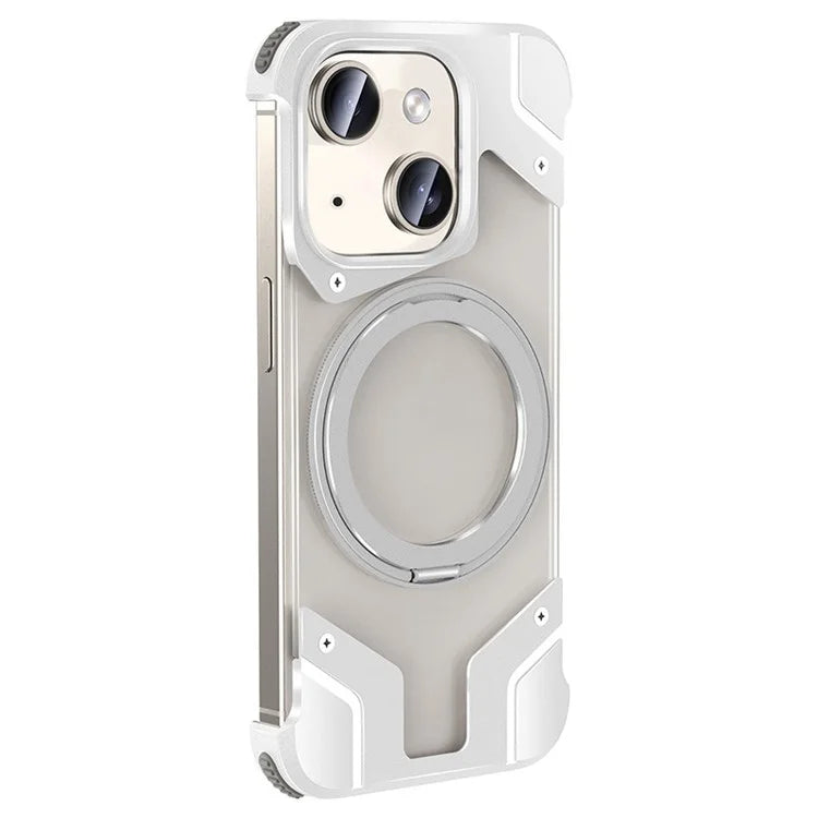 For iPhone 15 Plus Magnetic Case Borderless PC Back Phone Cover with Ring Kickstand
