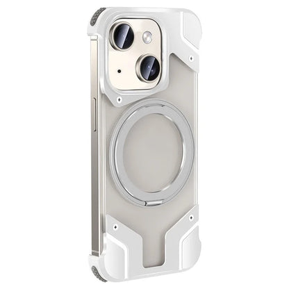 For iPhone 15 Plus Magnetic Case Borderless PC Back Phone Cover with Ring Kickstand