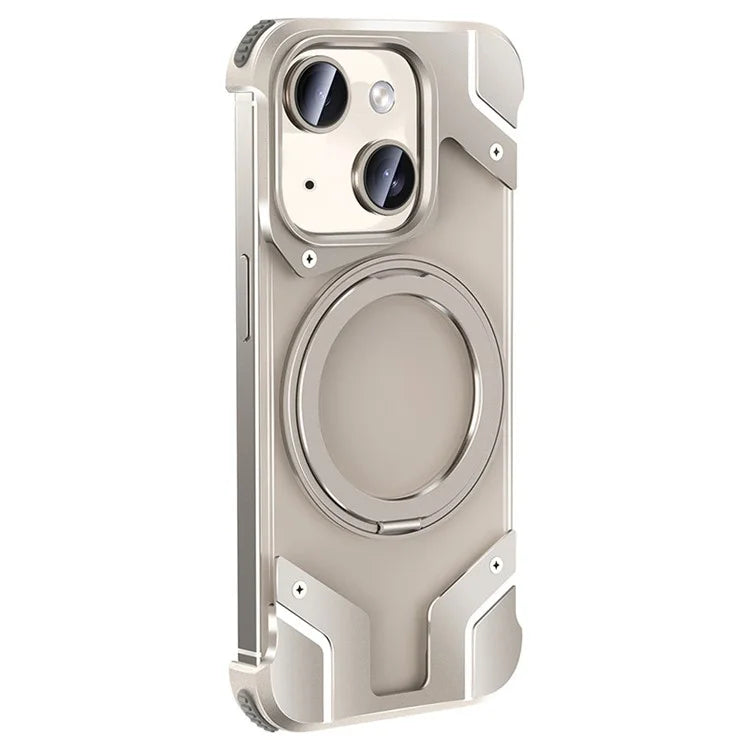For iPhone 15 Plus Magnetic Case Borderless PC Back Phone Cover with Ring Kickstand