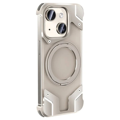 For iPhone 15 Plus Magnetic Case Borderless PC Back Phone Cover with Ring Kickstand