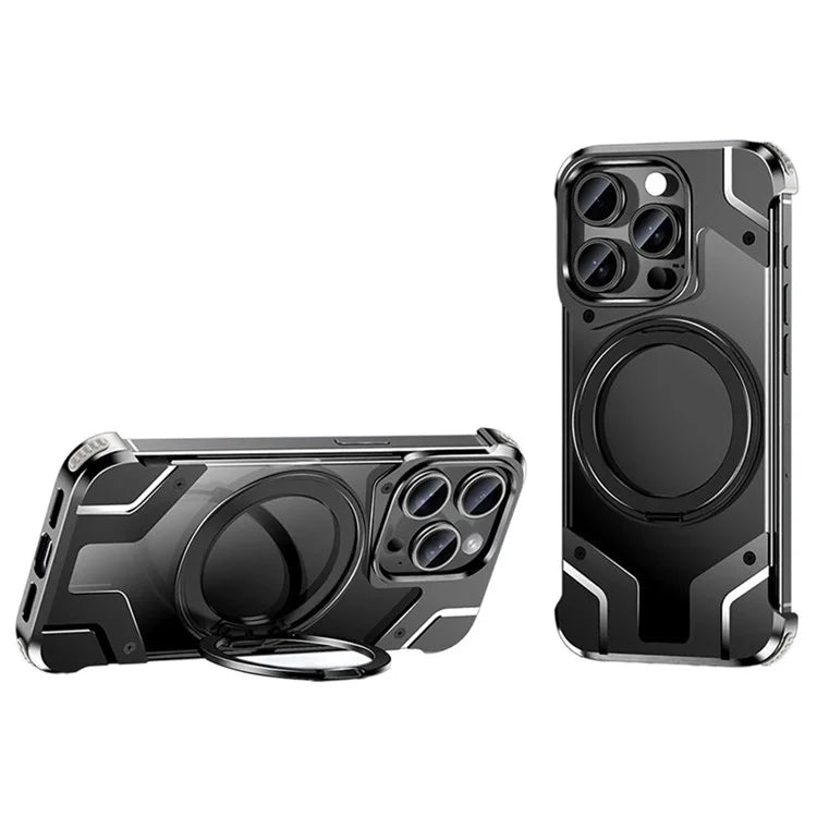 For iPhone 15 Pro Max Magnetic Case Frameless Back Phone Cover with Ring Kickstand
