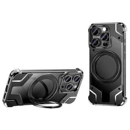 For iPhone 15 Pro Max Magnetic Case Frameless Back Phone Cover with Ring Kickstand