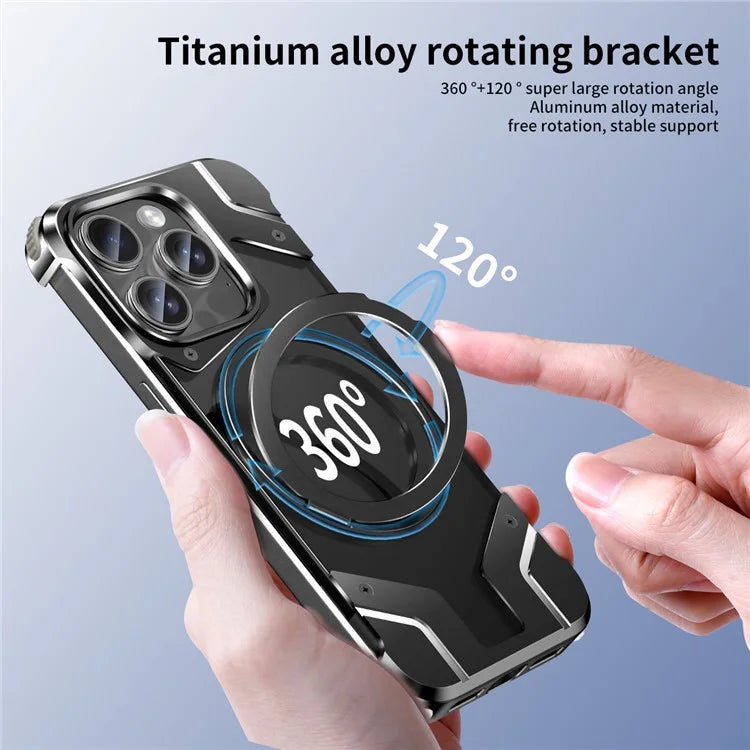 For iPhone 15 Pro Max Magnetic Case Frameless Back Phone Cover with Ring Kickstand