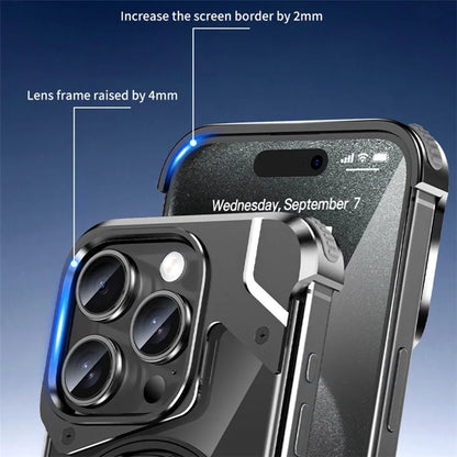 For iPhone 15 Pro Max Magnetic Case Frameless Back Phone Cover with Ring Kickstand