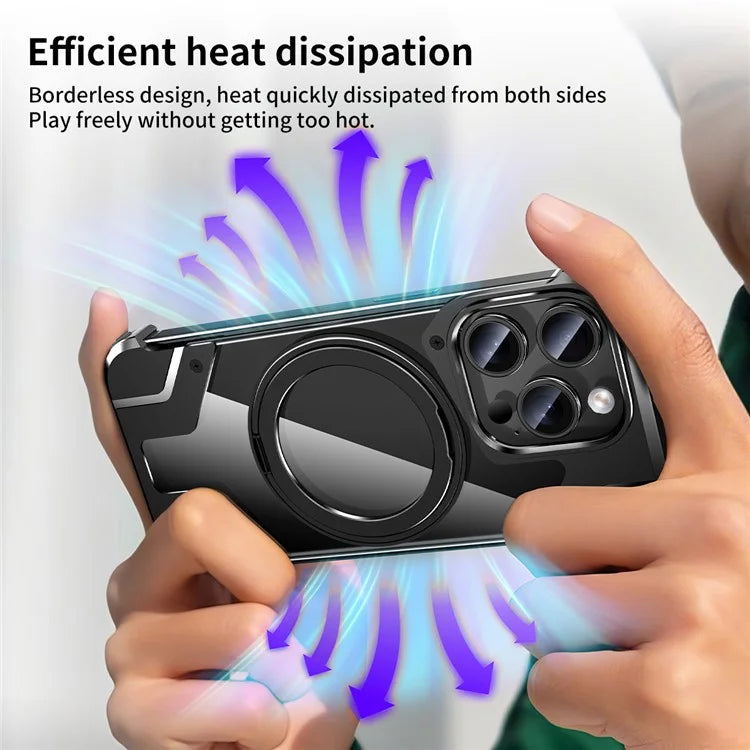For iPhone 15 Pro Max Magnetic Case Frameless Back Phone Cover with Ring Kickstand