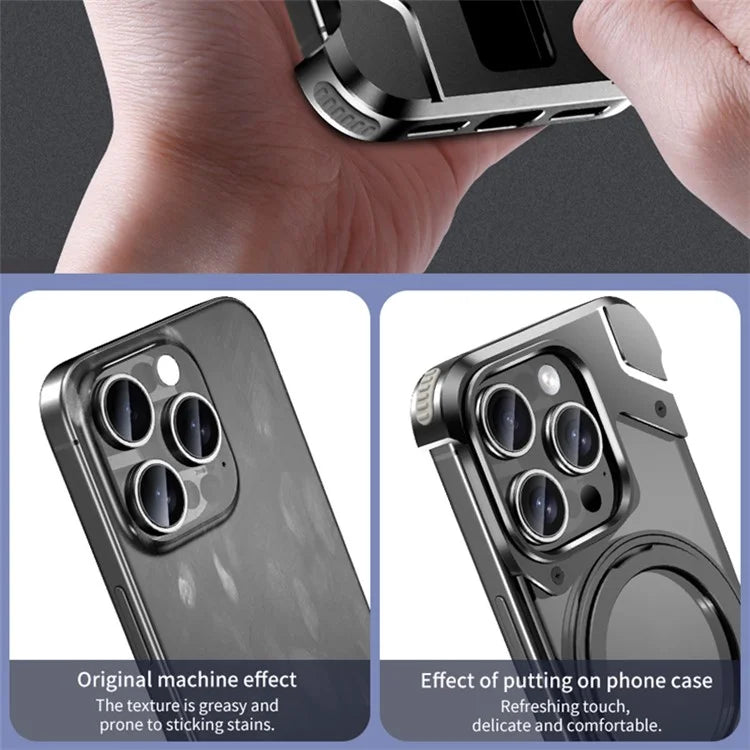 For iPhone 15 Pro Max Magnetic Case Frameless Back Phone Cover with Ring Kickstand