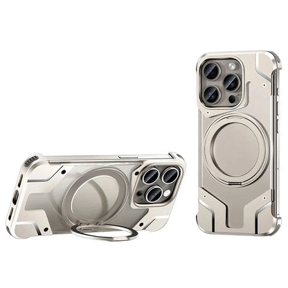 For iPhone 15 Pro Max Magnetic Case Frameless Back Phone Cover with Ring Kickstand