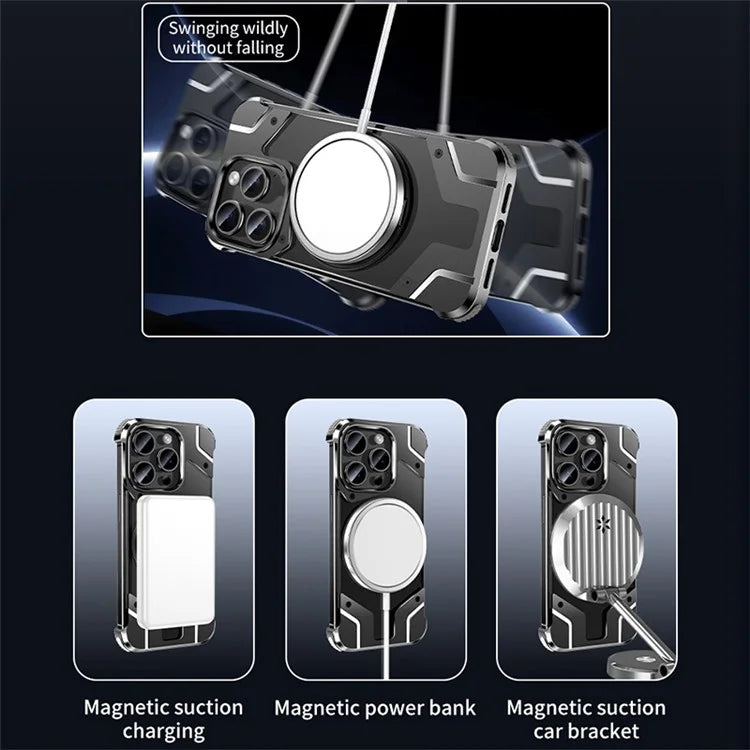 For iPhone 15 Pro Max Magnetic Case Frameless Back Phone Cover with Ring Kickstand