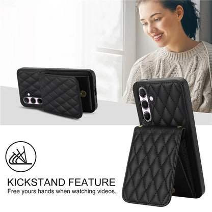 For Samsung Galaxy A55 5G Card Slots Case Rhombus Leather + TPU Phone Cover with Crossbody Strap