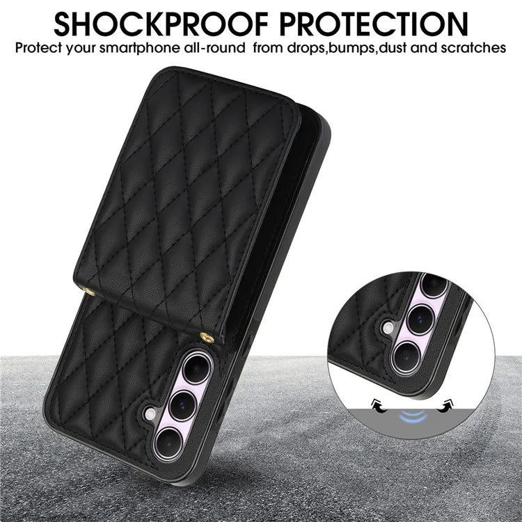 For Samsung Galaxy A55 5G Card Slots Case Rhombus Leather + TPU Phone Cover with Crossbody Strap