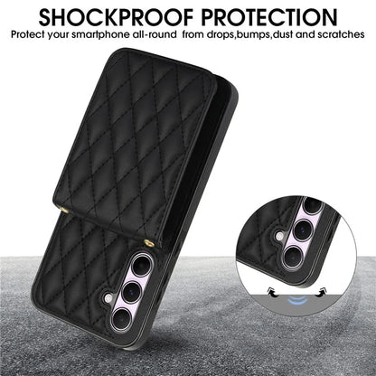 For Samsung Galaxy A55 5G Card Slots Case Rhombus Leather + TPU Phone Cover with Crossbody Strap