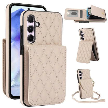 For Samsung Galaxy A55 5G Card Slots Case Rhombus Leather + TPU Phone Cover with Crossbody Strap