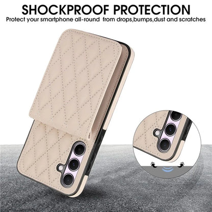 For Samsung Galaxy A55 5G Card Slots Case Rhombus Leather + TPU Phone Cover with Crossbody Strap