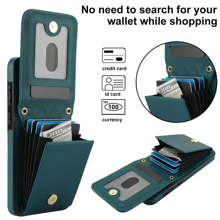 For Samsung Galaxy A55 5G Card Slots Case Rhombus Leather + TPU Phone Cover with Crossbody Strapish Green