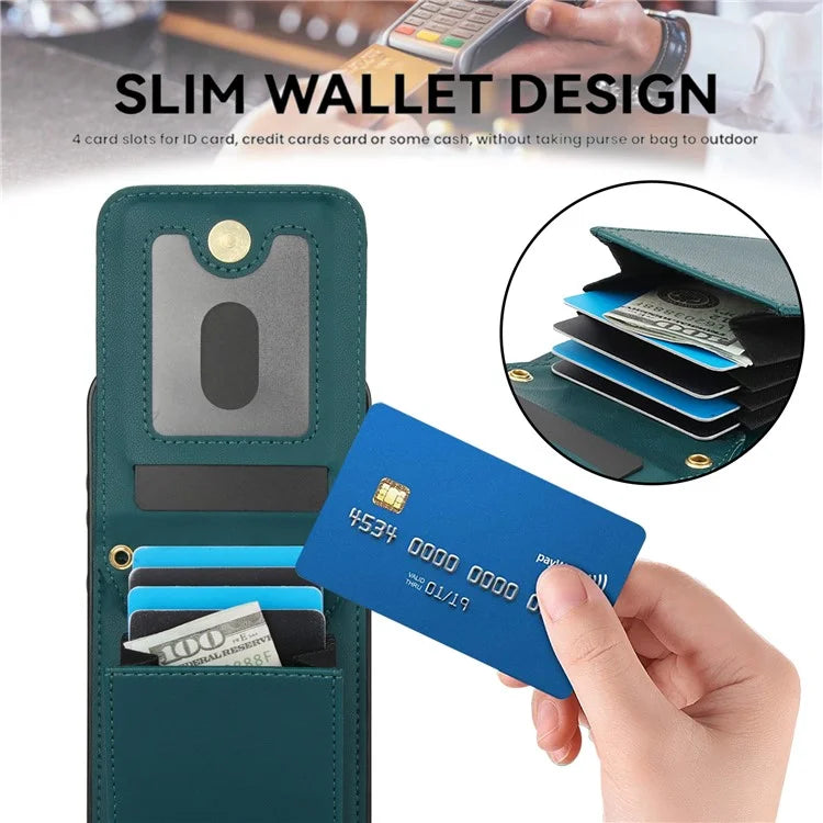 For Samsung Galaxy A55 5G Card Slots Case Rhombus Leather + TPU Phone Cover with Crossbody Strapish Green