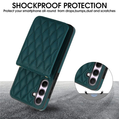 For Samsung Galaxy A55 5G Card Slots Case Rhombus Leather + TPU Phone Cover with Crossbody Strapish Green