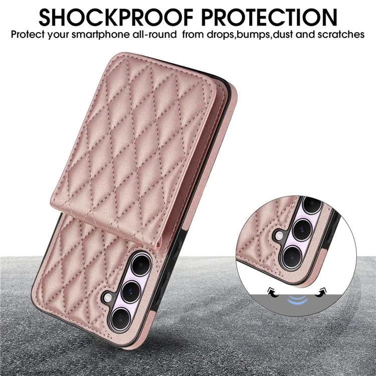 For Samsung Galaxy A55 5G Card Slots Case Rhombus Leather + TPU Phone Cover with Crossbody Strap