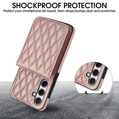 For Samsung Galaxy A55 5G Card Slots Case Rhombus Leather + TPU Phone Cover with Crossbody Strap