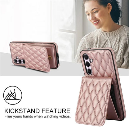 For Samsung Galaxy A55 5G Card Slots Case Rhombus Leather + TPU Phone Cover with Crossbody Strap