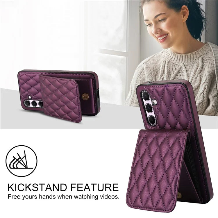 For Samsung Galaxy A55 5G Card Slots Case Rhombus Leather + TPU Phone Cover with Crossbody Strap