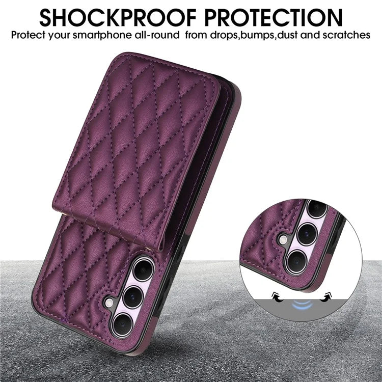 For Samsung Galaxy A55 5G Card Slots Case Rhombus Leather + TPU Phone Cover with Crossbody Strap
