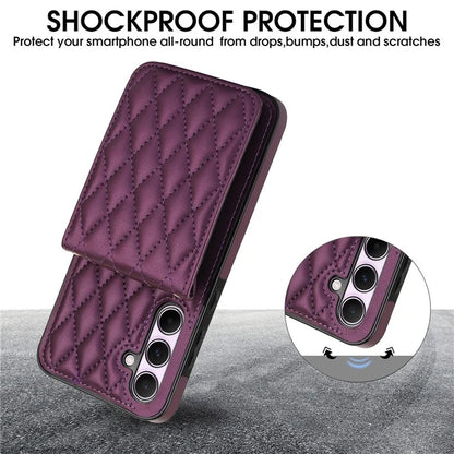 For Samsung Galaxy A55 5G Card Slots Case Rhombus Leather + TPU Phone Cover with Crossbody Strap
