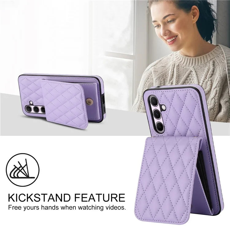 For Samsung Galaxy A55 5G Card Slots Case Rhombus Leather + TPU Phone Cover with Crossbody Strap