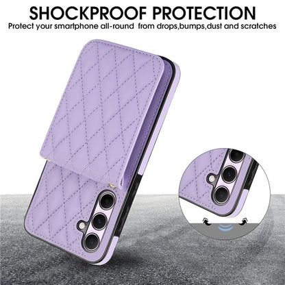 For Samsung Galaxy A55 5G Card Slots Case Rhombus Leather + TPU Phone Cover with Crossbody Strap