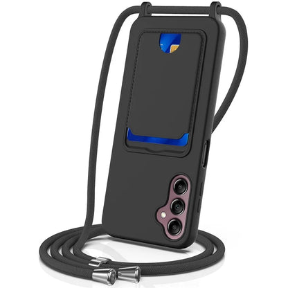 For Samsung Galaxy A14 4G / 5G Case Card Holder Liquid Silicone Phone Cover with Lanyard