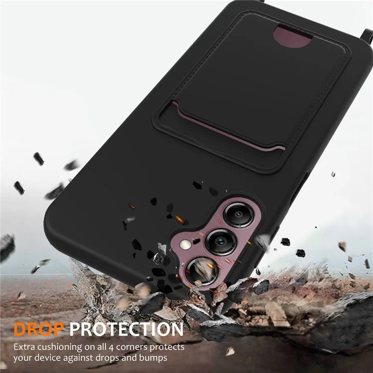 For Samsung Galaxy A14 4G / 5G Case Card Holder Liquid Silicone Phone Cover with Lanyard