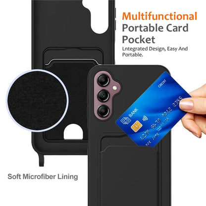 For Samsung Galaxy A14 4G / 5G Case Card Holder Liquid Silicone Phone Cover with Lanyard