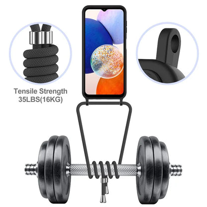 For Samsung Galaxy A14 4G / 5G Case Card Holder Liquid Silicone Phone Cover with Lanyard